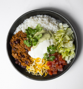 Burrito bowl with beef and beans